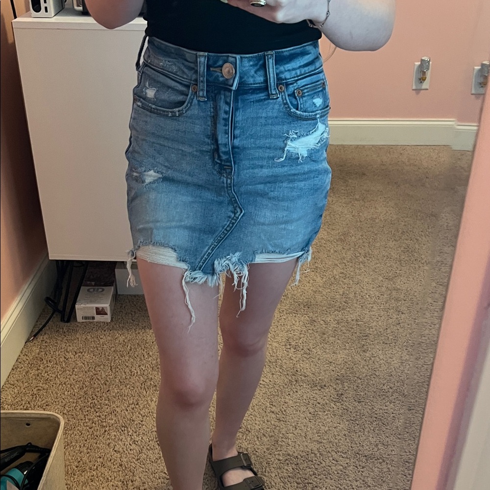 Distressed Denim Mini Skirt